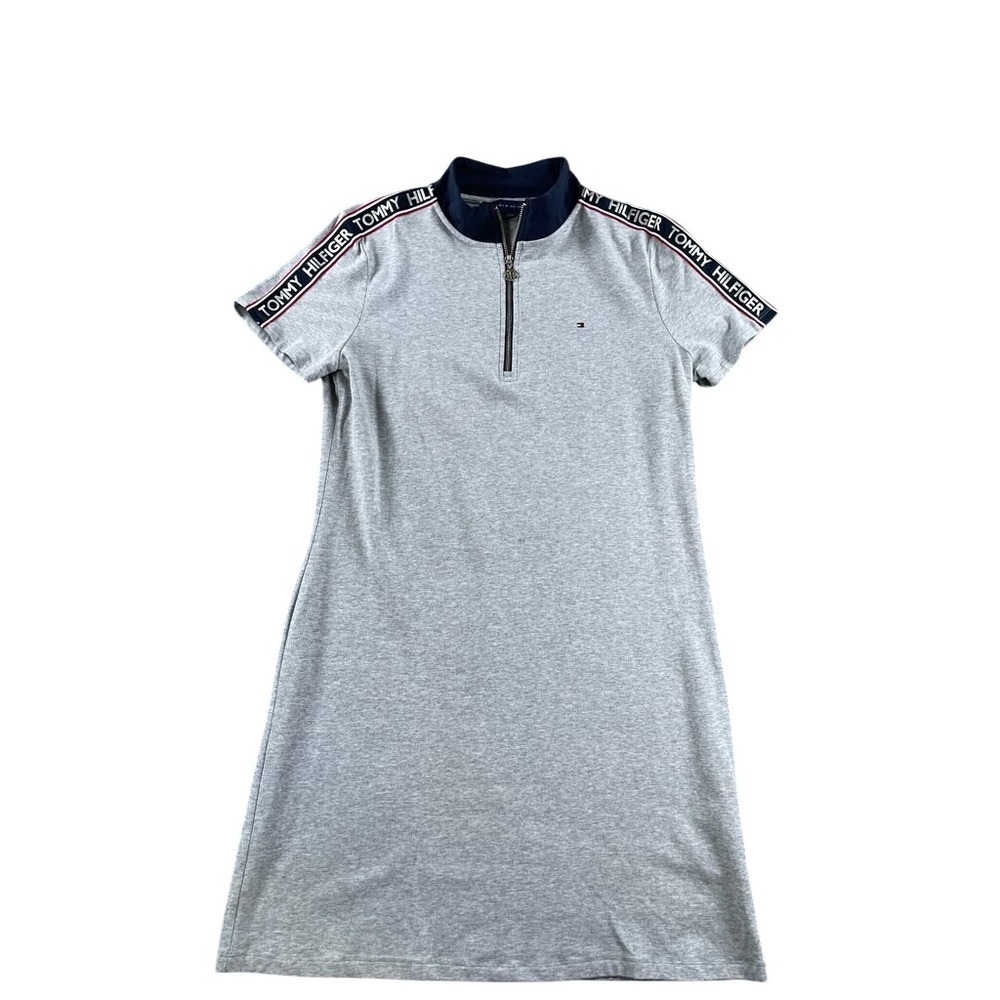 Tommy Hilfiger Womens Gray Quarter Zip Logo Tape Polo Dress Size Medium